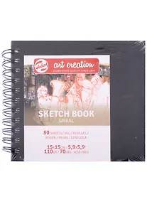 Купить Блокнот для зарисовок 15*15см 80л "Art Creation" 110г/м2, 7БЦ, спираль, черный, Fabriano — Фото №1