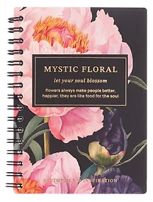 Купить Записная книжка А6 80 листов в клетку, "Blossom. Peonies on black", на спирали — Фото №1