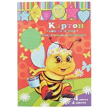Купить Набор цветного гофрированного картона с блёстками, 4 листа, 4 цвета, А4 — Фото №1