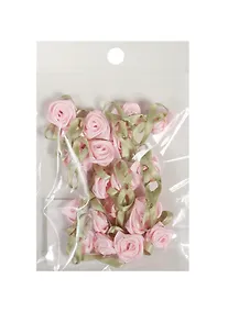 Купить Пришивные розочки с листиками розовые (1,5см)(20шт)(пакет) (11-01055-QS73-5) — Фото №1