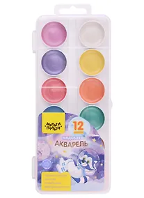 Купить Краски акварельные 12цв "Енот в космосе" (8 перл.+золото+серебро+2 флуор.) п/к, б/к — Фото №1