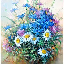 Купить Картина стразами (алмазная мозаика) 30*40см, ОСТРОВ СОКРОВИЩ "Васильки и ромашки", без подрам, 662573 — Фото №1