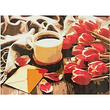 Купить Холст с красками по номерам 22х30см ТМ Рыжий кот Тюльпаны и кофе (Арт. HS176) — Фото №1