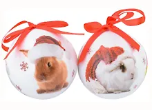 Купить Набор елочных шаров НГ Кролики в колпачках (2 шт) (пластик) (7,5 см) (ПВХ Бокс) — Фото №1