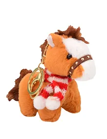 Купить Брелок Символ года Лошадка с красно-белым шарфом (текстиль) (9 см) — Фото №1