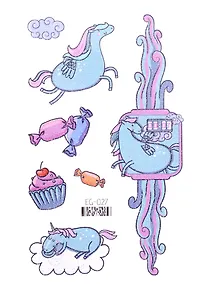 Купить Тату "Единороги, часики" (2 вида) (7,5х12см) — Фото №1