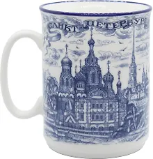 Купить Сувенир АКМ Кружка "Коллаж Виды СПб" фарфор.(под гжель) h=10см, d=8см в асс., 350мл  индивидуальная коробка  060-93 — Фото №1