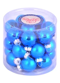 Купить Набор маленьких елочных шариков в тубусе (синие) (стекло) (2,5 см) (24 шт) — Фото №1