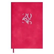 Купить Ежедневник дат. 2026г. А6 120л "Бейбискин" малиновый, кожзам, мягк. переплет, тисн. фольгой, офсет, справ.мат-лы, ляссе, инд.уп — Фото №1