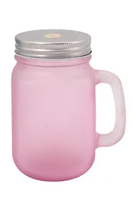 Купить Сувенир, Кружка для напитков Матовая Розовая из стекла, с крышкой из луженой стали, 450мл, 6,5*6*13см — Фото №1