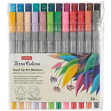 Купить Маркеры для скетчинга 24цв Terra Colora двусторонние линер/кисть на водной основе, Hatber — Фото №1