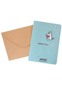 Купить Открытка со значком MOOMIN Муми-тролль с банкой варенья С Днем рождения! (15х11) (конверт) (картон, металл) — Фото №1
