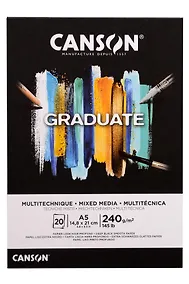 Купить Альбом для смешанных техник А5 20л "Graduate BLACK" 240г/м2, склейка с одной стороны, черная бумага, Canson — Фото №1