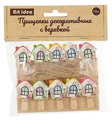 Купить Прищепки декоративные с веревкой "Домики", 10 штук — Фото №1