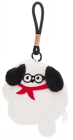 Купить Брелок-кошелек Собачка белая в очках с черными ушками (текстиль) (13см) (12-Station-202508-XP5) — Фото №1