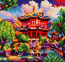 Купить Набор для творчества, Рыжий Кот Алмазная мозаика  (блест.), Красивая пагода 20х20см, 28цв AS20044 — Фото №1