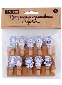 Купить Прищепки декоративные с веревкой «Зверюшки -космонавты», 10 шт. — Фото №1