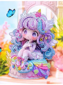 Купить Алмазная мозаика (блестящая) с подрамником, с частичным заполнением "Куколка на тортике", 23 х 30 см — Фото №1