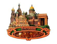 Купить Магнит Цветной янтарь. Коллаж Спас-на-Крови и Казанский — Фото №1
