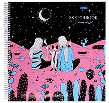 Купить Скетчбук 290*290 32л "Под звездным небом" 160г/м2, тв. обложка, спираль, оборот с пошаговыми эскизами — Фото №1