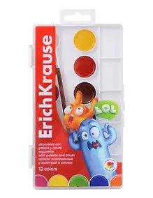 Купить Краски акварельные 12цв "Jolly Friends" с палитрой, пл/к., с/к., ERICH KRAUSE — Фото №1