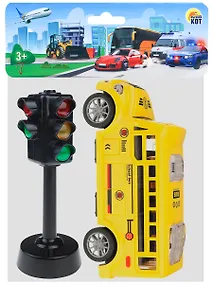 Купить Автобус в наборе со светофором. Открывающиеся двери 16.5х5х21см (Арт. И-8791) — Фото №1