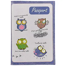 Купить Обложка для паспорта Совуньи на фиолетовом фоне (кожа) (ПВХ бокс) (ОК2017-06) — Фото №1