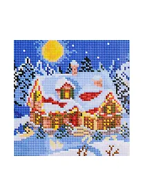 Купить Алмазная мозаика блестящая с подрамником с полным заполнением "Новогодний домик", 20 х 20 см — Фото №1