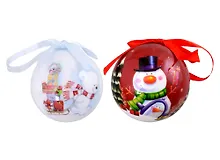 Купить Набор елочных шаров НГ Снеговик и Белый мишка (2 шт) (пластик) (7,5 см) (ПВХ Бокс) — Фото №1