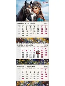 Купить Календарь квартальный 2026г 295*830 "Красота" настенный, трёхблочный, спираль — Фото №1