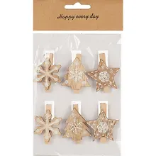Купить Прищепки Новогодние (снежинка, елочка,звездочка), 6 шт, 3,5 х 5 см( дерево) — Фото №1