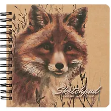Купить Скетчбук 200*200 120л "Лиса" крафт бумага 80г/м2, карт.обл., тв.подложка, гребень — Фото №1