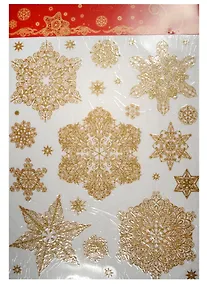 Купить Новогоднее оконное украшение Снежинки золотые 2 (30х38) — Фото №1