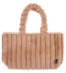 Купить Сумка-шоппер с объёмной ручкой (бежевая) (плюш) (45х29см) — Фото №1