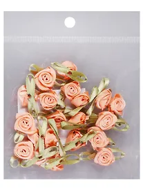 Купить Пришивные розочки с листиками коралловые (15) (1,5см) (20шт) (пакет) — Фото №1