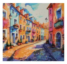 Купить Холст с красками по номерам "Яркая улица Италии" 40х40 см , 30 цветов — Фото №1