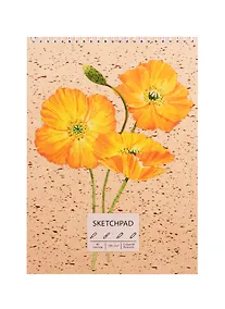 Купить Скетчбук А4 40л "Желтые цветы", 120г/м2, обложка крафт картон, евроспираль — Фото №1
