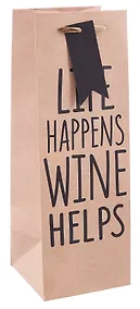 Купить Пакет бутылочный 12*12*34,5 "Life happens" бум.мат.ламинат — Фото №1