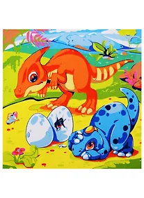 Купить Набор д/творчества Рыжий кот Холст с красками 20х20см по номерам. (14 цв.) Забавные динозавры ХК-3644 — Фото №1