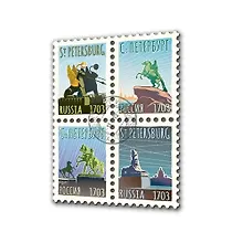 Купить Магнит вырубной "Марки: Виды Санкт-Петербурга" (4 шт) — Фото №1