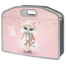 Купить Папка для тетрадей А4 "Кошечка в пальто" полипропилен, 37*30*11 см, молния, дно с расширением — Фото №1