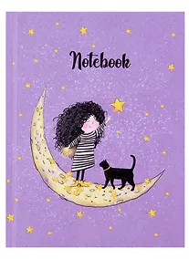 Купить Записная книжка А6 48л лин. "ДЕВОЧКА НА ЛУНЕ" тв.переплёт, полноцв.печать, глянц.гологр.ламинация — Фото №1