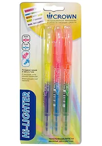 Купить Текстовыделители Crown, двухсторонние 6 цветов 4/2 мм 3 штуки — Фото №1