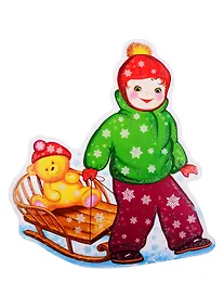 Купить Плакат вырубной А4 "Мальчик с санками" — Фото №1