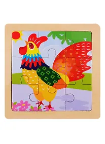 Купить Деревянная пазл-рамка Рыжий кот Петушок 9 элементов 12х12см (G44) — Фото №1