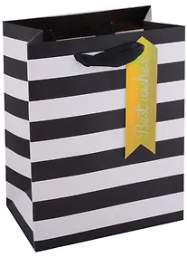 Купить Пакет А5 18*23*10 "Black and white" нейтр., бум., блестки сыпучки, тег из "золотого" картона — Фото №1