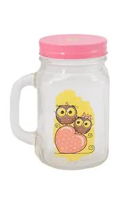 Купить Сувенир, Кружка для напитков Совушки из стекла,с крышкой из луженой стали, 450мл, 6,5*6*13см — Фото №1