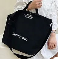 Купить Сумка-шоппер с кнопкой Inside out (черная) (текстиль) (40х38) (12-11525-202411-BB3) — Фото №1
