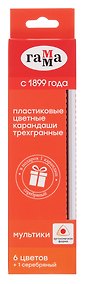 Купить Карандаши цветные 6цв. + 1 серебряный "Мультики" пласт., трехгранные, заточен., к/к, подвес, Гамма — Фото №1