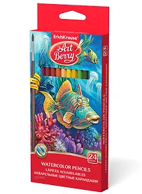 Купить Карандаши цветные ArtBerry, акварельные 24 цвета с кисточкой — Фото №1